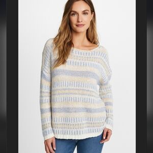 Loft Women's Striped Sweater - Blue and Cream